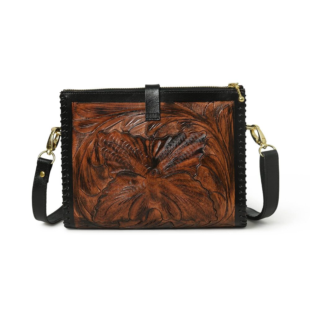 6136 Western Leather Crossbody Bags Sling Bag Satchel Hand-tooled Floral